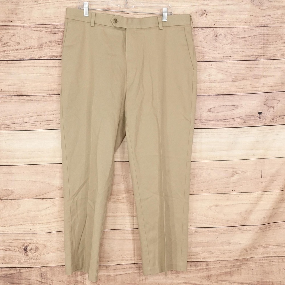 Roundtree & Yorke TravelSMART Pants Mens 36x29 Beige Stretch Travel Chino Casual